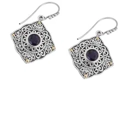 Meadows 925 Sterling Silver Amethyst Studded Oxidised Diamond Shaped Drop Earrings-picture-26