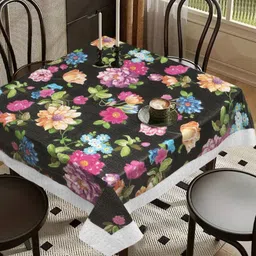 LooMantha Black Floral Waterproof Plastic 4-Seater Table Cover-picture-14