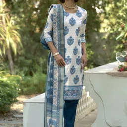DIVASTRI Women Ethnic Motifs Printed Regular Pure Cotton Kurta with Trousers & With Dupatta-picture-38