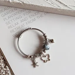 Octagon hub Unisex Brass Silver-Plated Charm Bracelet image 4