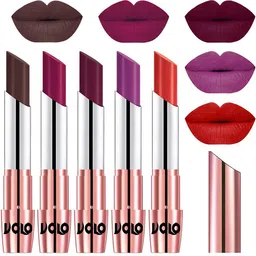 VOLO Set Of 5 Creme Matte Lipstick -Chocolate35- Magenta45- Wine47- Purple48- Orange49 image 1