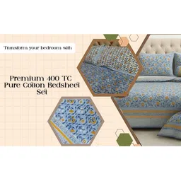 SOUL N SAAZ Blue 400 TC King Bedsheet with 2 Pillow Covers image 4