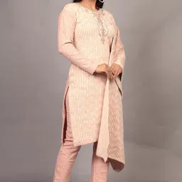 The Zigar Studio Women Ethnic Motifs Embroidered Round Neck Kurta with Trousers & Dupatta image 4