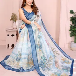 Jhumki creation Floral Linen Blend Saree-picture-36