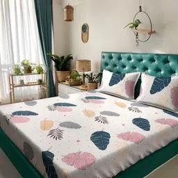 KLOTTHE Cream-Colored & Blue Printed 300 TC King Double Bedsheet Set-2.5m x 2.25m-image-71