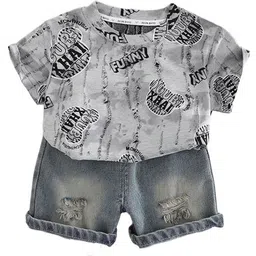 StyleCast x Revolte Boys Printed Round Neck Pure Cotton T-shirt with Shorts-picture-58