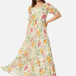OTIRA Women Floral Printed Puff Sleeves Fit & Flare Maxi Dress-picture-10