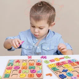 ample wings 20*20cm Wooden Board with Colorful Alphabet Number 3D Puzzle Educational Toy image 3