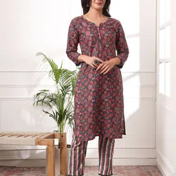 KALINI Women Floral Printed Regular Pure Cotton Kurti with Trousers & With Dupatta-picture-15