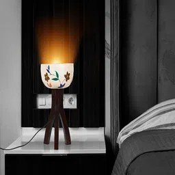 Flicker Shine White & Green Printed Terracotta Abstract Shaped Table Lamp with Bulb image 5