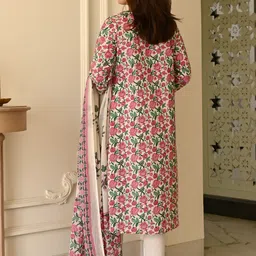 GoSriKi Floral Printed Notch Neck Straight Kurta With Trousers And Dupatta image 2