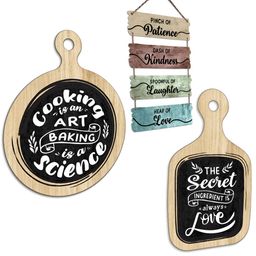 Chaka Chaundh 3Pcs Beige & Black Printed Wooden Sign Palques Wall Hangings-picture-1