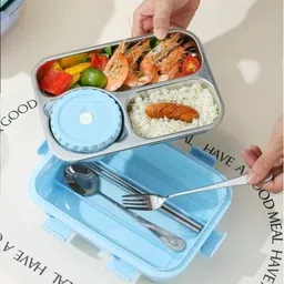 moira international Compartment -3 Sealed Leak Proof Stainless Steel For Kid's & Adult_K612 3 Containers Lunch Box image 2