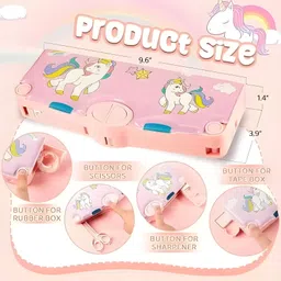 vvn Unicorn Theme Heavy Magnetic Pencil Box for Kids Spacious Attractive Pencil Box for Boys & Girls, Stationery Box, Buttons Operated Pencil Box for Kids Art Plastic Pencil Box image 2