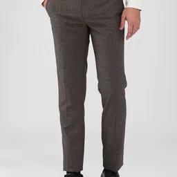 raymond Men Slim Fit Brown Polyester Trousers image 1