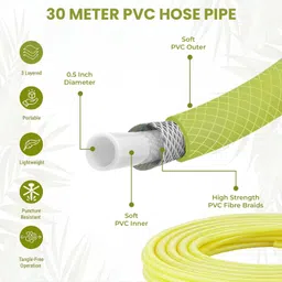 roots & leaf 20 Meter 0.5 Inch PVC Water Pipe - (1 Pc)| Lightweight, Durable & Flexible Hose with Accessories Connector & Clamps| Watering Garden, Outdoor-Indoor Use Hose Pipe image 3