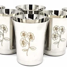 (Pack of 6) (Pack of 6) FoodNest (Pack of 06) Stainless steel Glass set of 06 (laser finished , 350ml) Glass Set (350 ml, Steel) Glass (350 ml, Steel) Glass (350 ml, Steel) Glass Set Water/Juice Glass-image-1