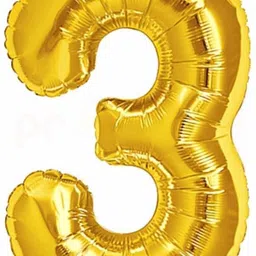 propsicle Solid 16" Inch 3 Year Golden Foil Balloon / 3 Number Foil Balloon for Birthday Party Decoration / Three No. Gold Balloon for Kids Happy Birthday - Pack of 1 Balloon image 1
