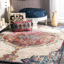 status Blue Persian Polyester 4 ft x 6 ft Machine Made Carpet-picture-15