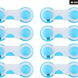 0-degree Baby Safety Lock Latch for Drawer Kitchen Cupboard Machine Refrigerator fridge for Child Infant Toddler (8 Unit, Blue White) image 1