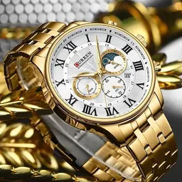 Curren Men Brass Dial & Stainless Steel Bracelet Style Straps Analogue Watch CR-8427-TT-Gold-image-11