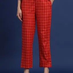 Taavi Women Checked Cotton Regular Fit Mid-Rise Trousers-picture-13