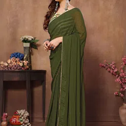 HERE&NOW Green Printed Poly Georgette Sarees image 4