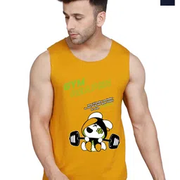 SLOWLORIS Pack Of 2 Printed Round Neck Sleeveless Bio-Wash Cotton Gym Vests-picture-30