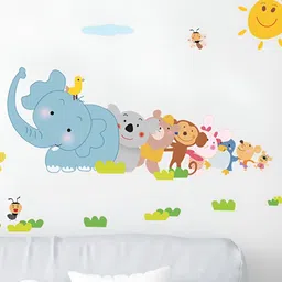 INDIAN ROYALS Blue & Yellow Cartoon Animals Butterflies Sun Self Adhesive Wall Sticker-image-11
