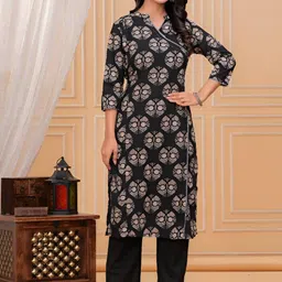 AFFO Ethnic Motifs Printed V-Neck Pure Cotton Straight Kurta With Trousers & Dupatta image 3