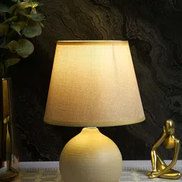 TAYHAA Gold-Toned & Off White Ceramic Contemporary Frusturical Shaped Table Lamp image 1