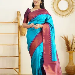 BerMondsey Ethnic Motifs Woven Design Zari Banarasi Saree image 5