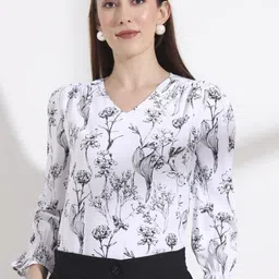 FITHUB Floral Print Puff Sleeve Cotton Top-picture-2