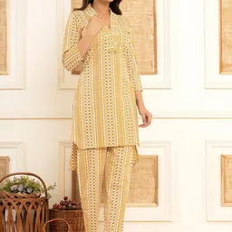 BAESD Ethnic Motifs Striped Printed Pure Cotton Tunic & Trousers Co-Ords image 4
