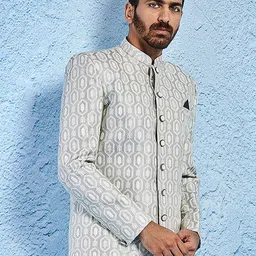 VASTRAMAY Self Design Mandarin Collar Slim-Fit Jacquard Bandhgala Blazers image 1