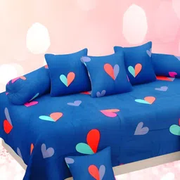 WELLNEST 8Pcs Blue & Red Printed Cotton Diwan Set-picture-17