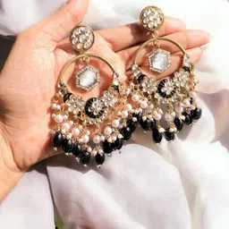 Anouk Gold-Plated Artificial Stones Studded & Beads Beaded Contemporary Drop Earrings image 2