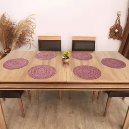 BELLA TRUE 6Pcs White & Grey Printed Cotton Round Table Placemats image 1