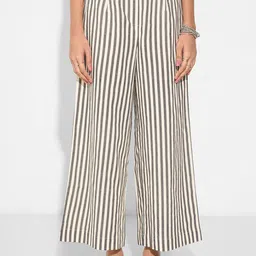AKKRITI BY PANTALOONS Women Pure Cotton Mid-Rise Striped Parallel Trousers-image-70