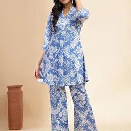 GULMEHAK Floral Printed Mandarin Collar Pure Cotton Tunic & Palazzo-picture-22