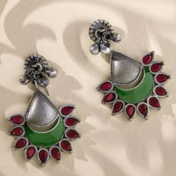 Priyaasi Silver-Plated Stone Studded Contemporary Oxidised Drop Earrings image 4