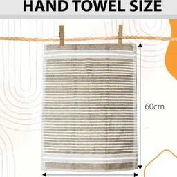 Aura White & Brown 16 Pieces Striped Pure Cotton 150 GSM Hand Towels image 4