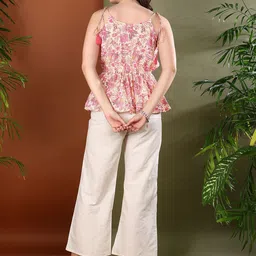 Stylum Floral Printed V-Neck Sleeveless Pure Cotton Top With Trouser image 3