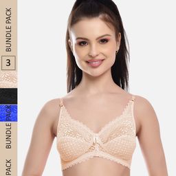 FIMS Pack Of 3 Self Design Non-Padded All Day Comfort Rapid-Dry Bralette Bra-picture-22