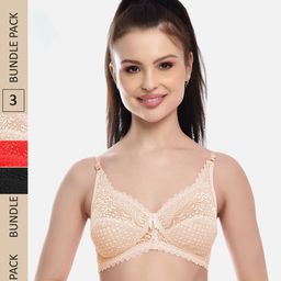 FIMS Pack Of 3 Self Design Non-Padded All Day Comfort Rapid-Dry Bralette Bra-picture-21
