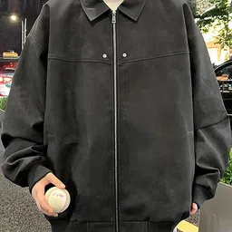 HERE&NOW Men Spread Collar Solid Bomber Jacket-picture-18