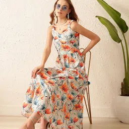 STREET 9 Women Floral Printed Sweetheart Neck Maxi Dress-picture-23
