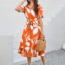 LERIYA FASHION Women Bishop Sleeve Fit & Flare Midi Dress-picture-36