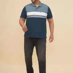 John Pride Plus Size Striped Polo Collar Pocket Detail Pure Cotton T-Shirt image 4