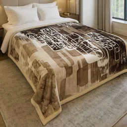 Signature Camel Brown Floral Winter Double Bed Blanket-picture-34